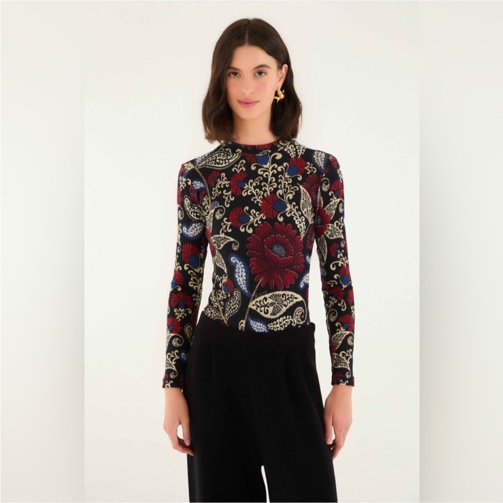 Farm Rio: Black Valentina High Neck Long Sleeve Jersey Bodysuit